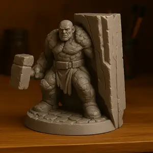Stone Guardian Miniature – 3D Printed Fantasy Warrior with Hammer and Shield | DnD & Wargaming Figurine