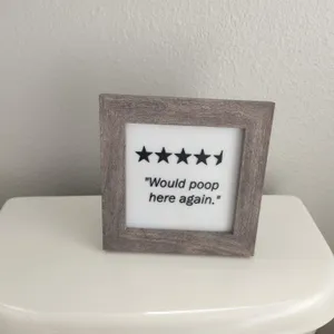 Decorative Bathroom Sign "Would poop here again" 4.5 Stars or 5 Stars review