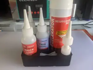 Starbond ca glue variety pack holder. 3 2oz bottles, 1 accelerate can, spare caps. Gridfinity 2x3