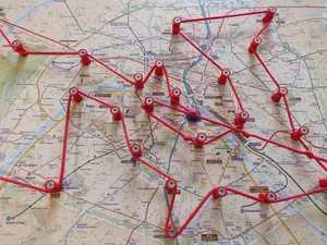 Physical "Traveling Salesman Problem" map