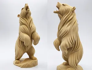 Wood Carved Rearing Grizzly Statue