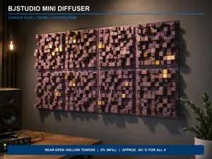 Mini Acoustic Diffuser 8 Unique 100 mm Tiles (Hollow Low Fil)