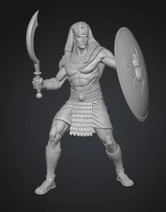 Ancient Egyptian Warrior with Khopesh and Shield