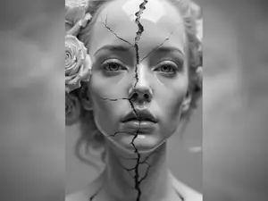 Cracked Face Woman Hueforge