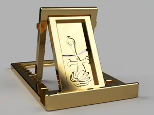 A cell phone stand with Snoopy doing a happy dance.