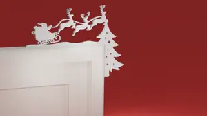 Christmas Door Trim Corner 18 - Santa Sleigh and Reindeer and Christmas Tree (Christmas ornament)
