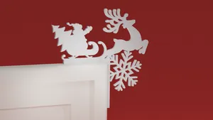 Christmas Door Trim Corner 27 - Santa Sleigh and Reindeer and Snowflake (Christmas ornament)
