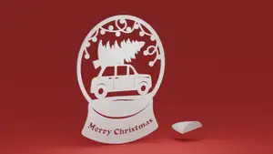 Snow Globe - Retro Car with Christmas Tree on the roof, with an optional custom display stand for freestanding use (Christmas ornament)