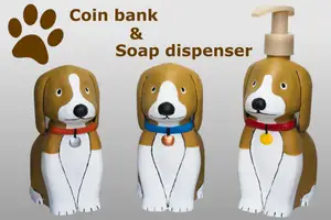 Dog shaped coin bank and soap dispenser