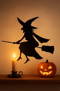 Baba Yaga Silhouette on a Broomstick