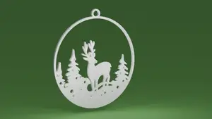 Christmas Deer and Christmas Trees in a bauble (Christmas tree ornament)