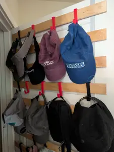 Simple hanging hook - Convert Ikea bed slats to an over-the-door hat and clothing rack.