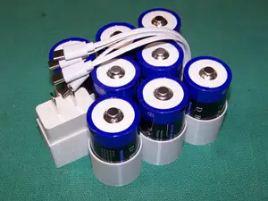 Holder for Rechargeable Lithium D Cell Batteries, Charging Block, and Quad USB Charge Cable