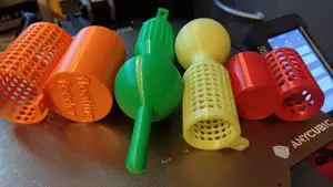 floating feeder bait basket with a float buoy "backpack" for surface fishing - set of 4 different models