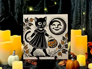 “Trick-or-Treat Whiskers” – Classic Halloween Cat - Vintage Cat Girl Hueforge Panel