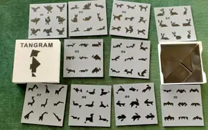 Pack de 90 modèles pour TANGRAM avec solution et boite de rangement pour plaques et pièces - Set of 90 TANGRAM patterns with solutions and a storage box for tiles and pieces