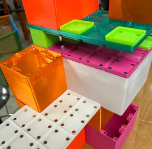 Gridfinity bins with magnetic tops and magnetic lid-base combo