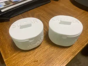 Sugar and Creamer Bowls with labels