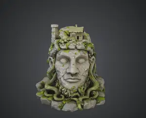 Ancient Forest Guardian Head – Overgrown Stone Ruin