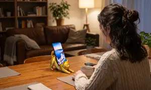 Golden Stretching Cat 3D Printed Phone Stand
