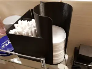 Capacious, 4 sections container / dispenser / organizer for cotton buds and pads, plus covers