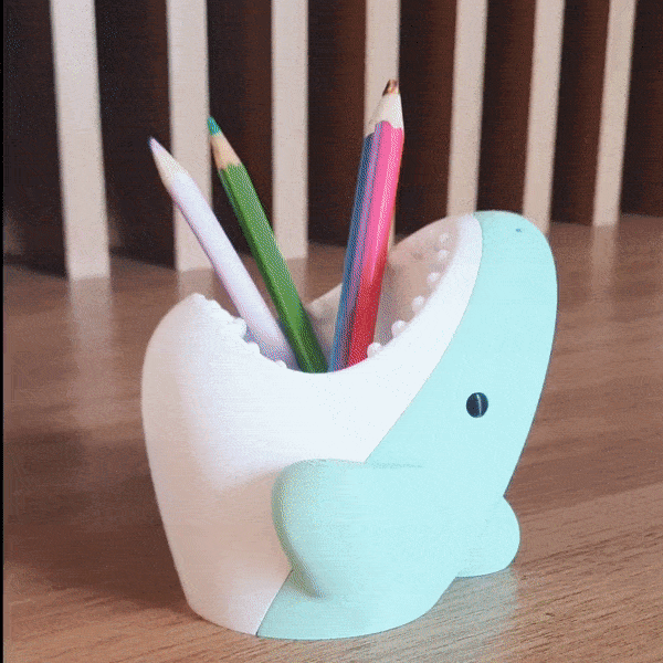 Shark pen cup cable holder - Kawaii