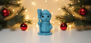 Smiling Snowman with Broom Christmas Figure