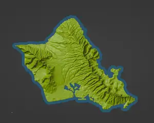 Oahu, HI Topographic Map with Coastal Outline for Glow in the Dark/Transparent Filament