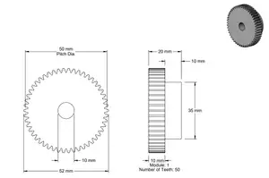 50 tooth gear for 10mm shaft diameter