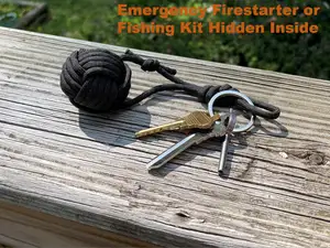 Paracord Keychain with a Secret - Hidden Emergency Survival Firestarter or Fishing Kit Inside Monkey's Fist