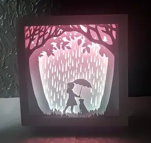 Girl and Dog in Rain light box