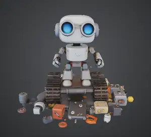 Cute Robot Mechanic – Cartoon Robot with Tank Tracks