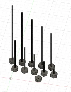 A set of M2 screws ranging in length from 100mm to 10mm.