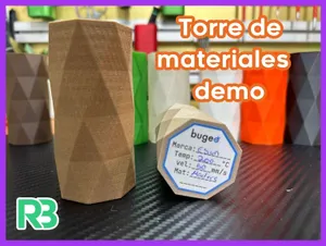 Torre demo para materiales, con etiquetas de información