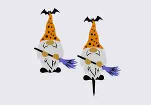 Halloween gnome with a broom (plant/grass decoration) with or without pin (4 colors)