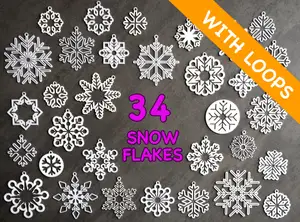 34 Snowflake silhouette collection with hanging loops / Kolekce sněhových "obrysových" vloček s očky / Schneeflocken