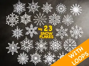 23 Big Snowflakes collection with hanging loops / Kolekce velkých sněhových vloček s očky / Schneeflocken