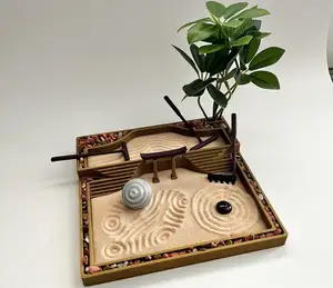 Two-Tiered Desktop Zen Garden with Tools and Decor