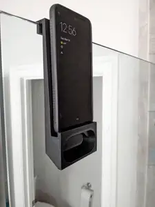 Mobile Phone mount for shower door with speaker openings