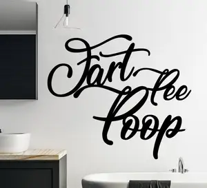 "Fart, Pee, Poop" decorative cursive bathroom decor sign