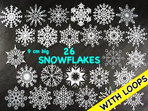 26 Big Snowflakes collection with hanging loops / Kolekce velkých sněhových vloček s očky / Schneeflocken