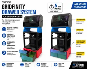Creality K2SE K2 SE Upgrade: Gridfinity Drawer System + Clog-Resistant Poop Chute (No Mods) Quality of life upgrade!