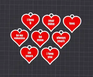 8 love hearts with various text keychain / necklace charm