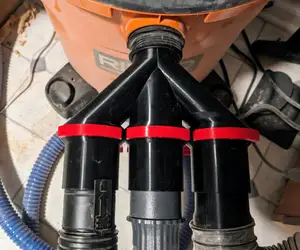 2- and 3-way splitter with blast gates for 2 1/4" shop vac (Ridgid)