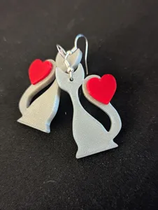 Cats Holding Hearts Earrings: Easy 2 Color