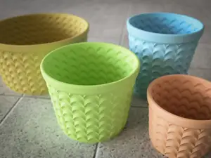 Round Flower Pot with Aligned Scale-Like Pattern in Various Sizes