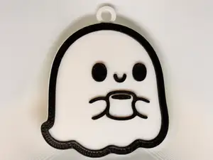 Ghost Drinking Coffee Keychain