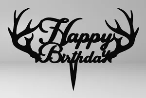 Cake Topper – Happy Birthday with Deer Antlers