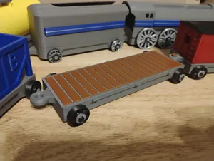 A toy train flat car I made for a friend's train-obsessed child