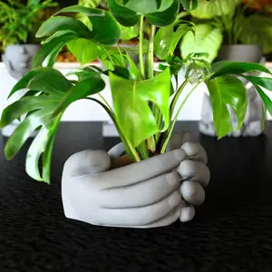 Hands holding flower pots
